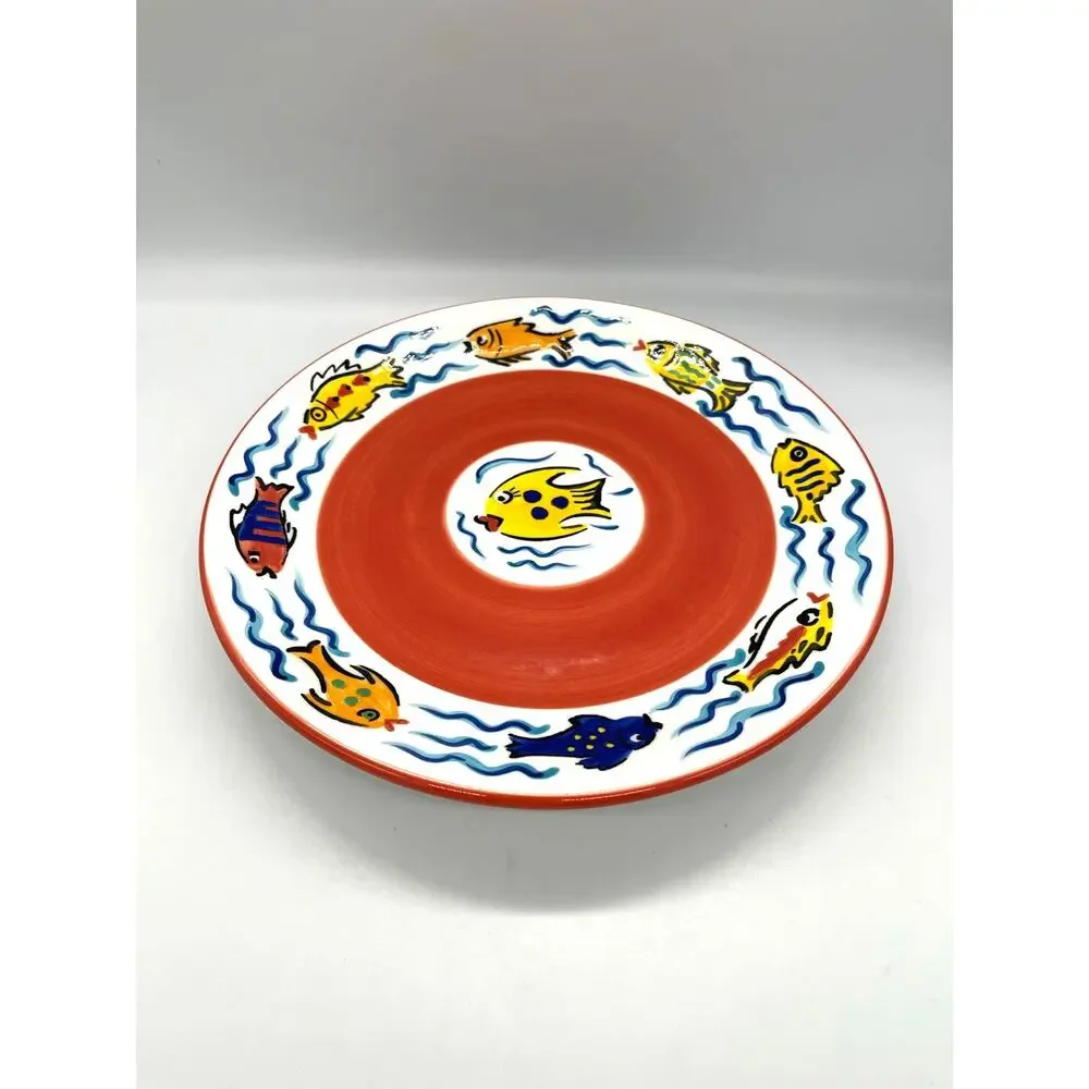 Les Tropiques by Strata Group Set of 4 Dinner Plates Hand Painted Tropical Fish